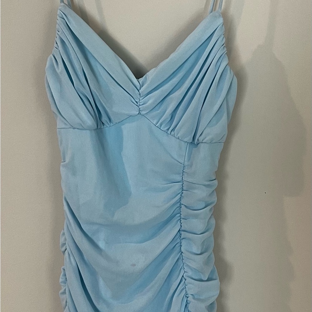 Elegant Light Blue Ruched Dress